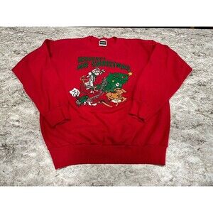 Vintage 90s Mens X-Large Distressed Mr Christmas Dad Sweatshirt USA Red